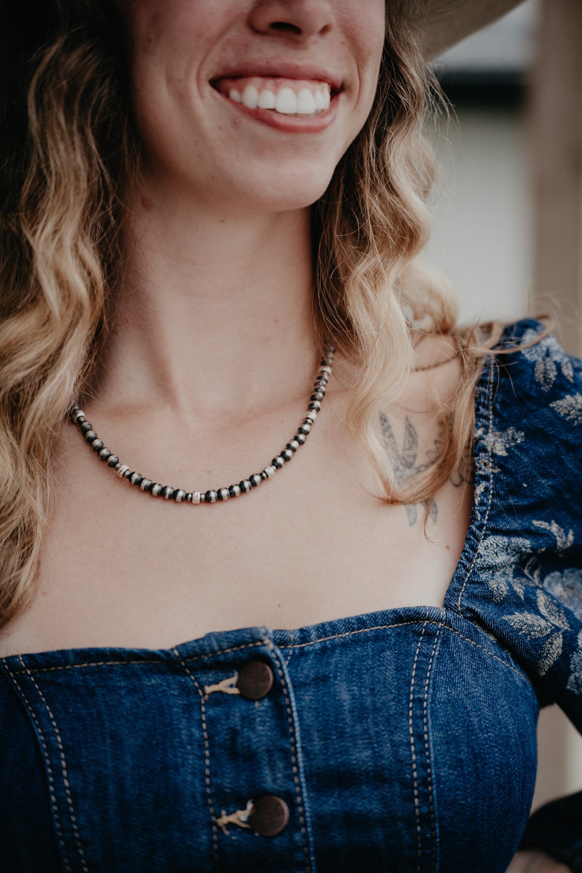 Mixed Navajo Pearl Etched Necklace