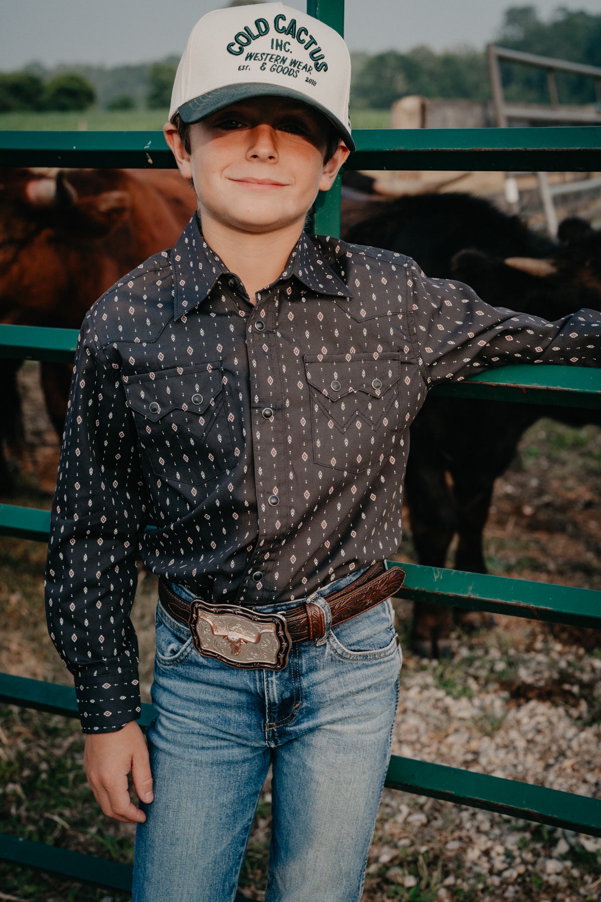 'Black Canyon Jr' Boy's Black Pearl Snap With Geo Aztec Print by Wrangler