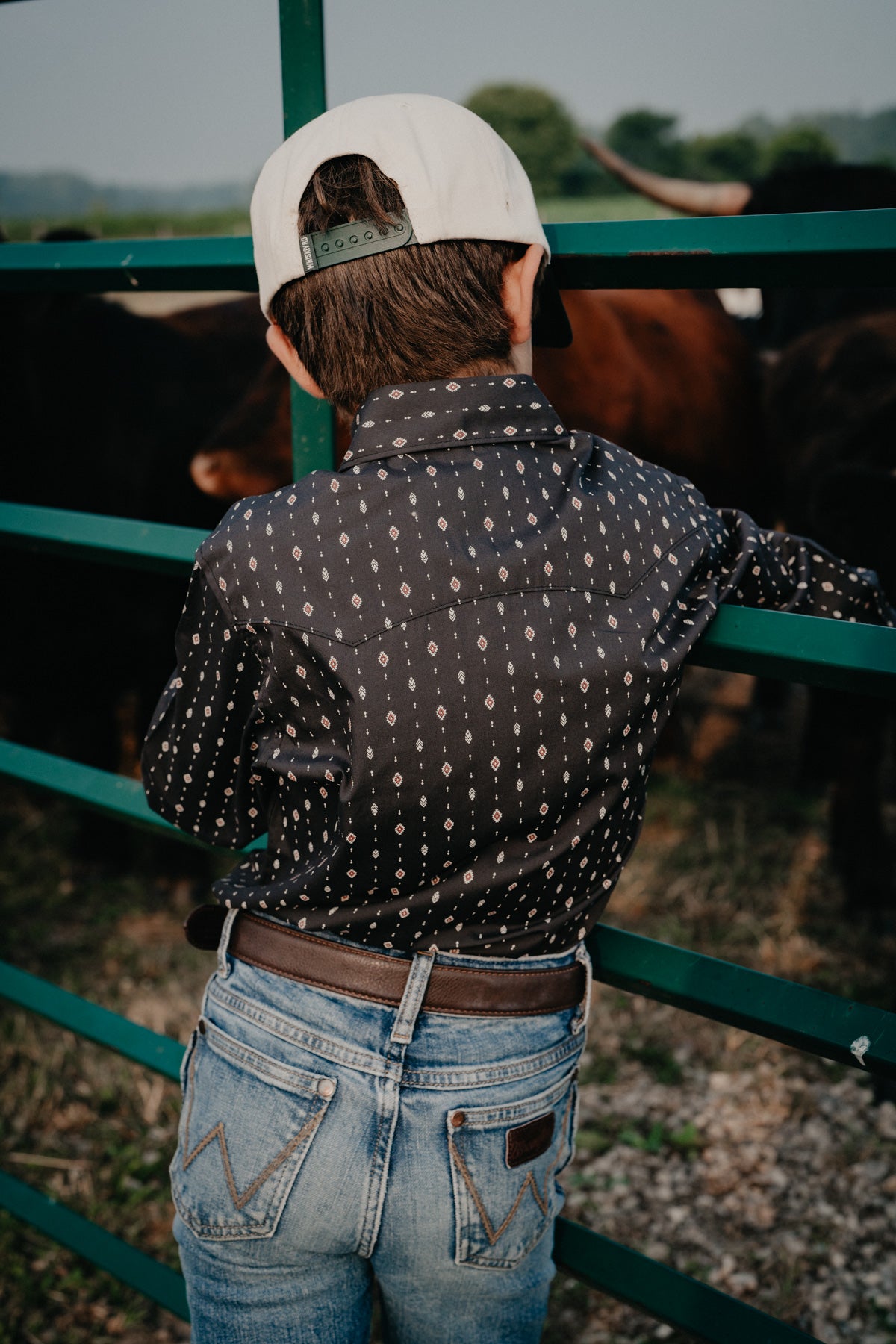 'Black Canyon Jr' Boy's Black Pearl Snap With Geo Aztec Print by Wrangler