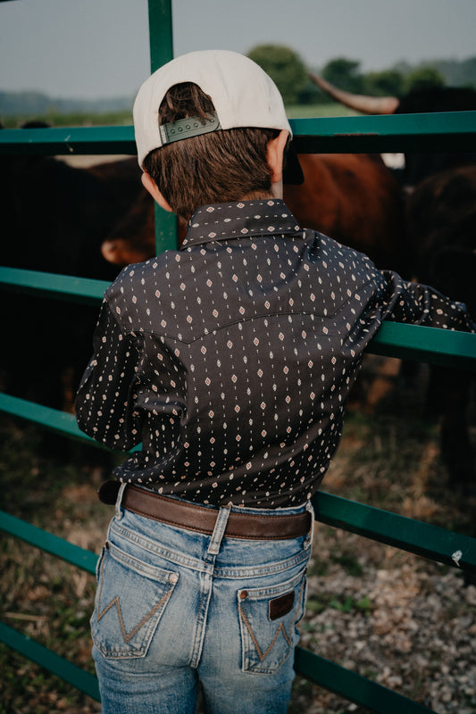 'Black Canyon Jr' Boy's Black Pearl Snap With Geo Aztec Print by Wrangler
