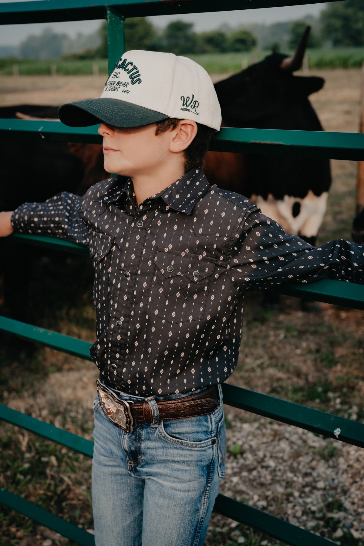 'Black Canyon Jr' Boy's Black Pearl Snap With Geo Aztec Print by Wrangler