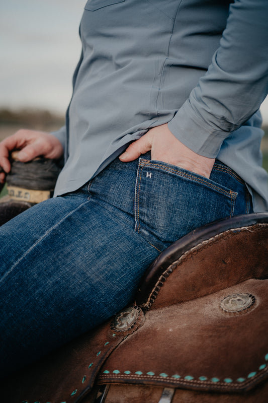 'Bella' Haala Denim Trouser Jean {Deep Ocean with Gold Stitching}