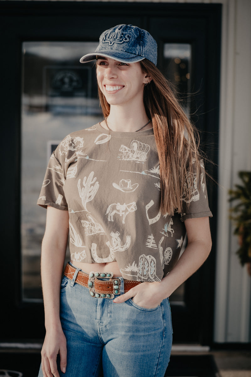 'Wilder' Women's  Olive Western Printed T-shirt (S-L)