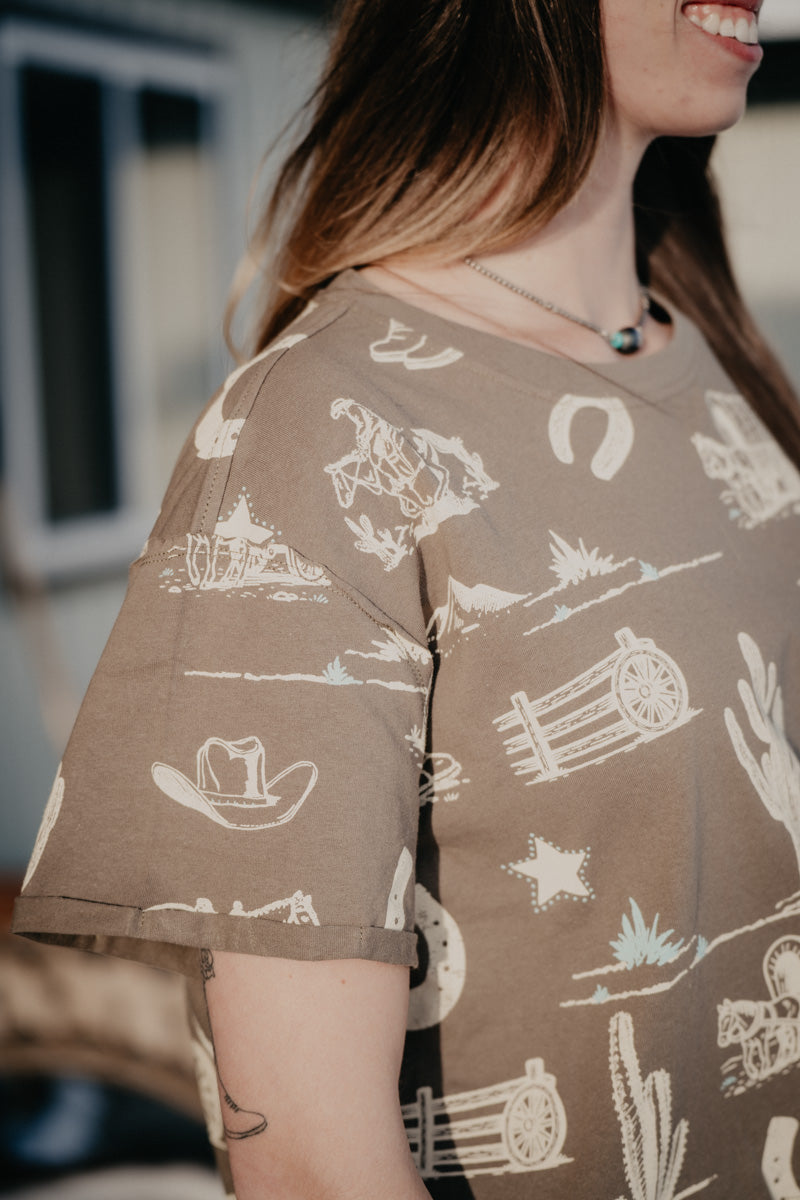 'Wilder' Women's  Olive Western Printed T-shirt (S-L)