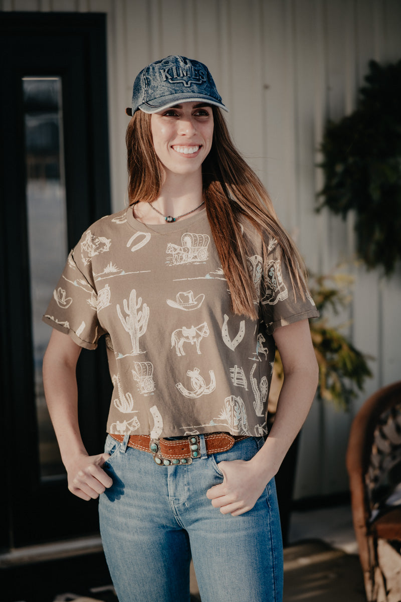 'Wilder' Women's  Olive Western Printed T-shirt (S-L)