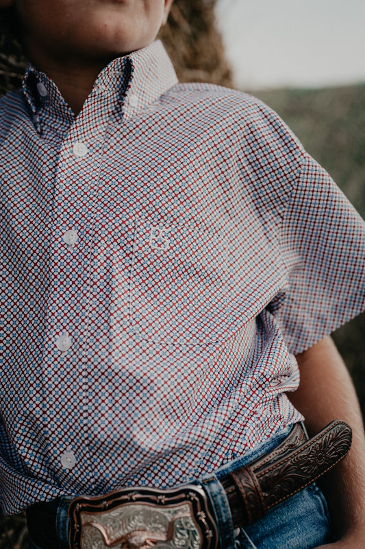 'Spencer' Boy's Red Geometric Button Down by Panhandle Slim (XS-XL)