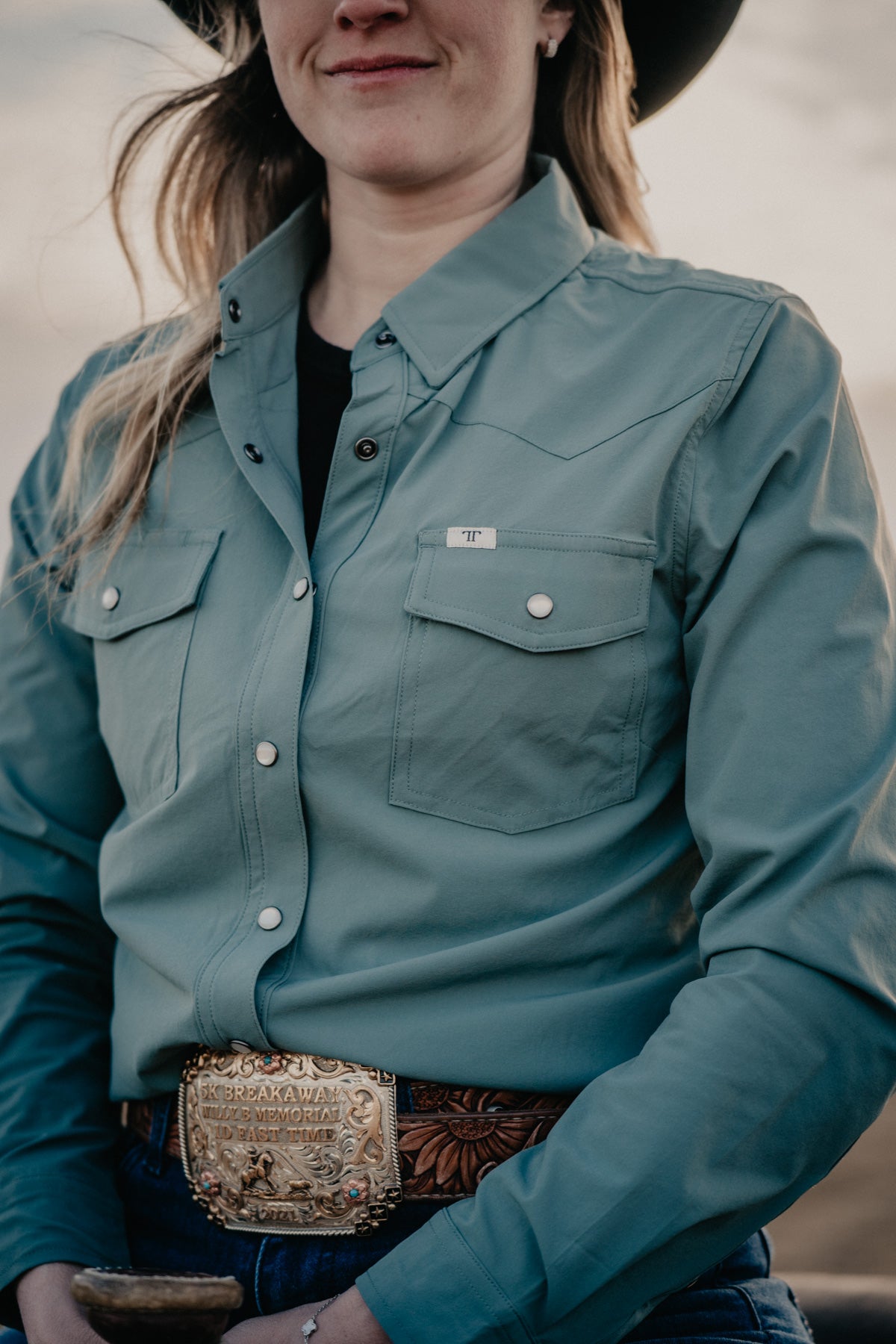 'Courtney' Aqua Women's Long Sleeve Pearl Snap by Ferrell (S-XXL)