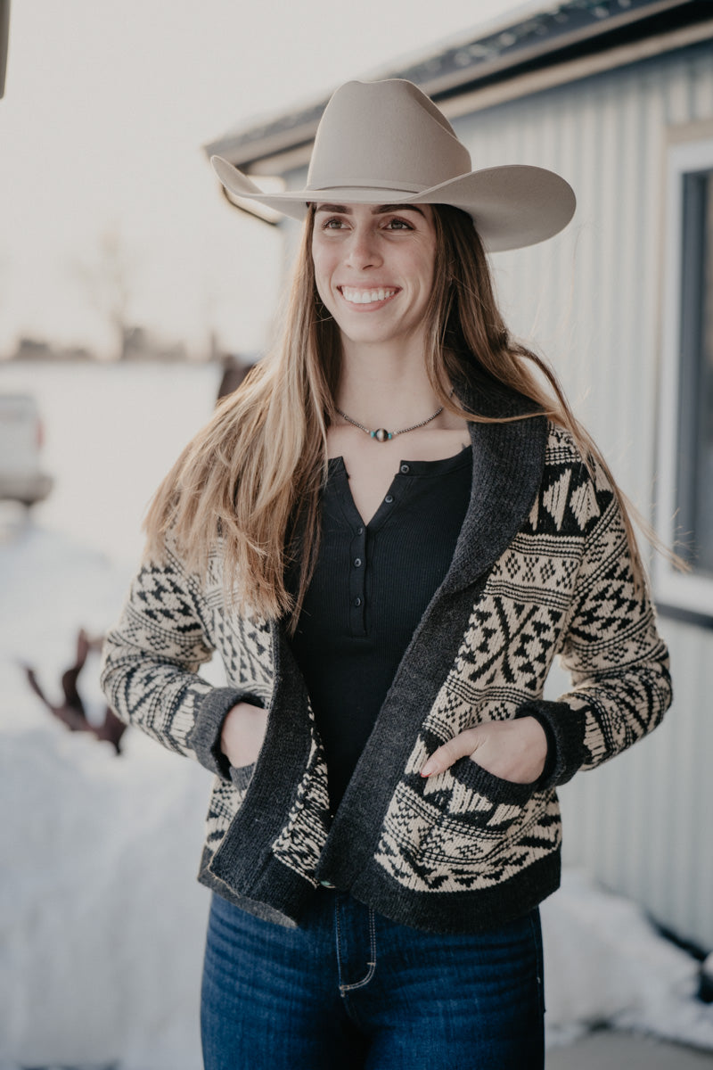 'Violet' Women's Cropped Grey/Ivory Aztec Cardigan by Stetson (XS-XL)