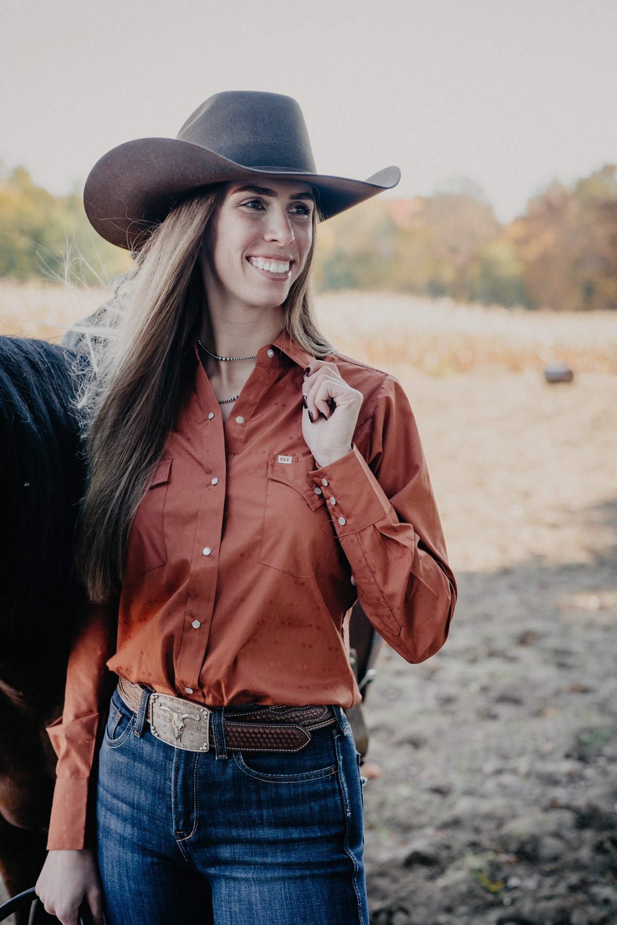 'Cimarron' Women's Rust Pearl Snap by Ely Cattleman