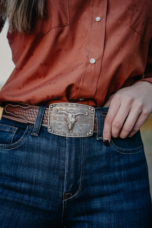 Rectangle Bull Skull Buckle 37716