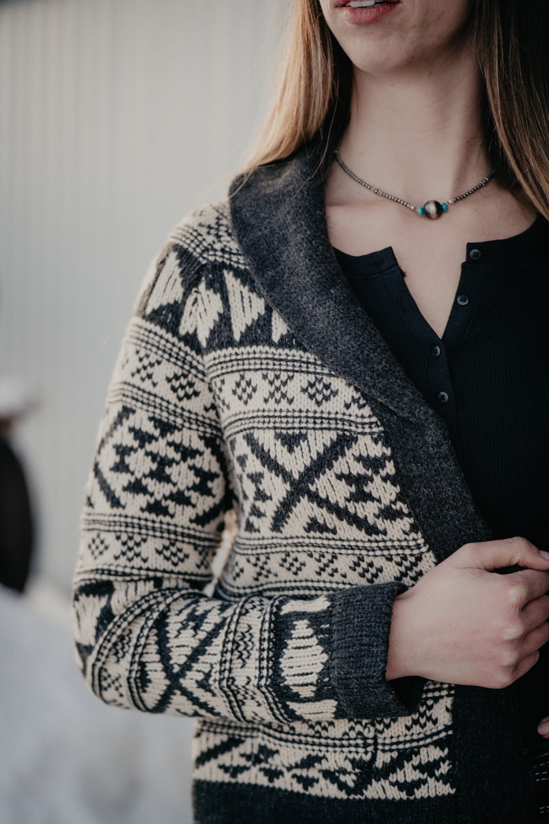 'Violet' Women's Cropped Grey/Ivory Aztec Cardigan by Stetson (XS-XL)