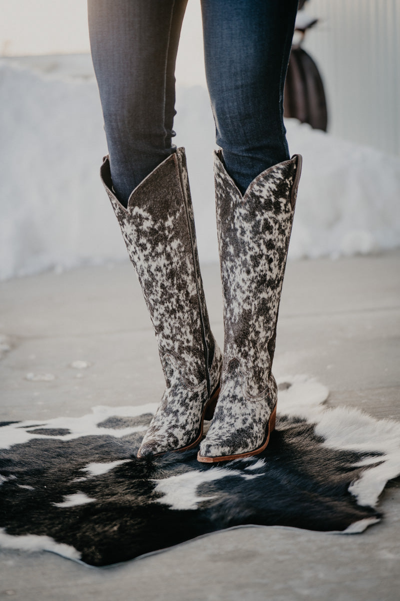 {Size 7.5 Regular Calf Width} 'Granizo Cafe' Tall Cowhide Boots by Liberty Black