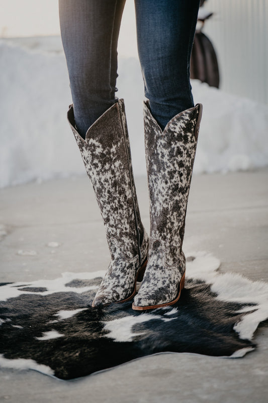 {Size 7.5 Regular Calf Width} 'Granizo Cafe' Tall Cowhide Boots by Liberty Black