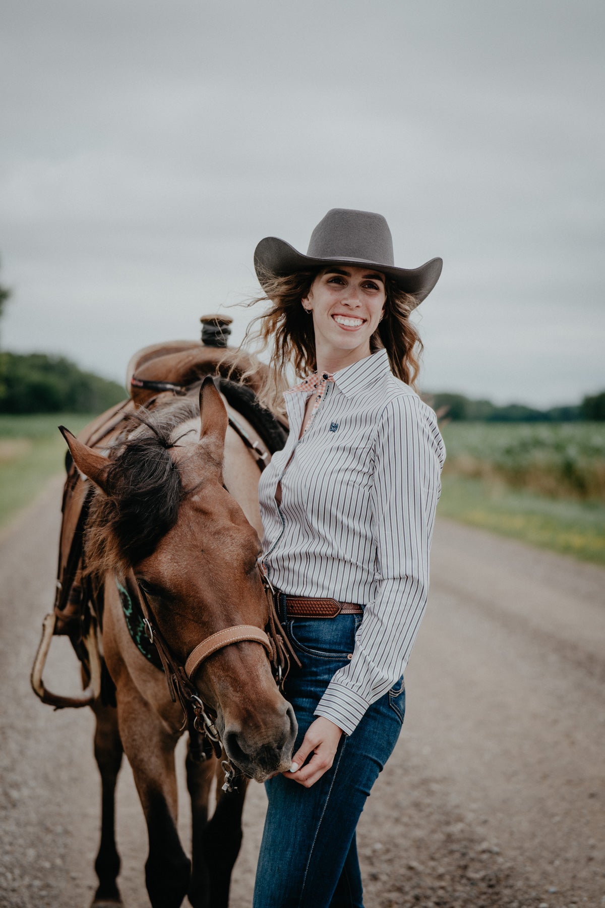 'Jacey' Women's Long Sleeve Button Up White Stripe (XS-XXL)
