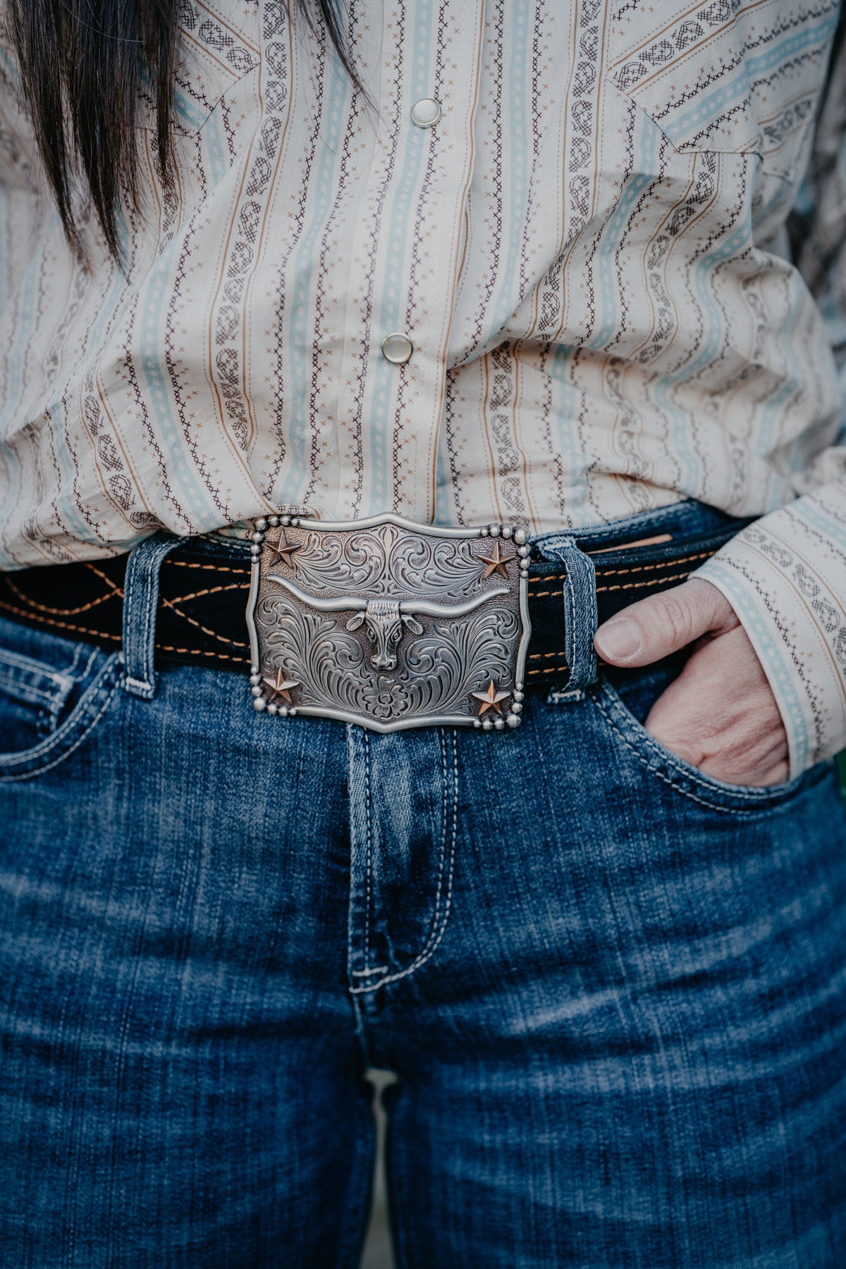 Rectangle Longhorn Branded Buckle 37970
