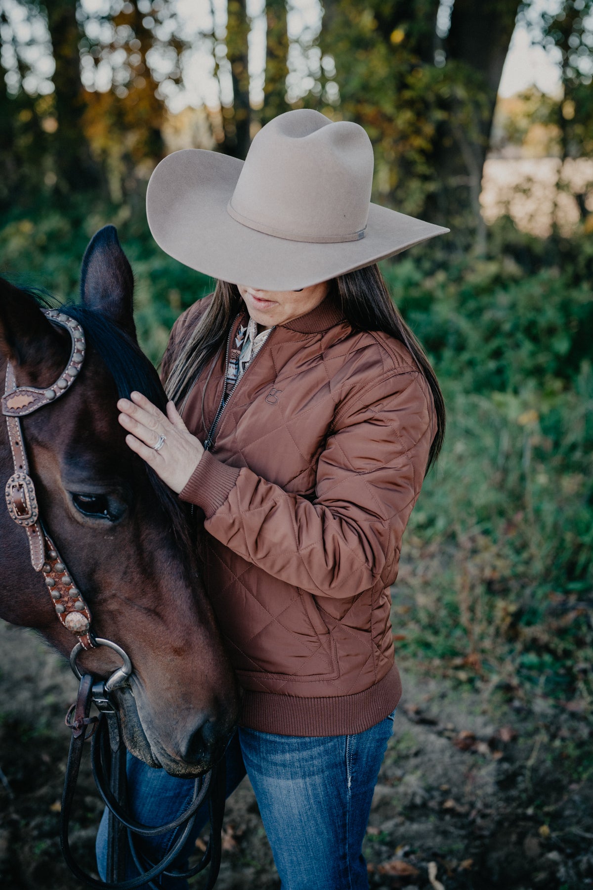 'Denver' Women's Panhandle Brown Quilted Bomber Jacket