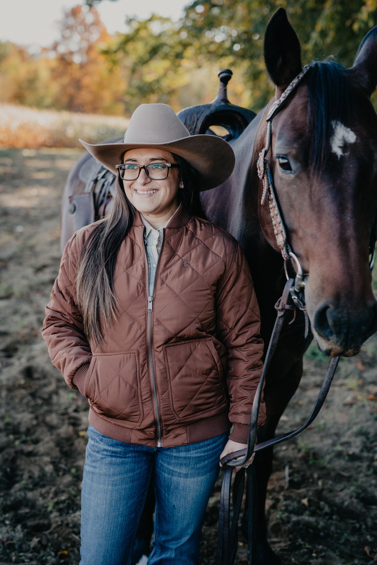 'Denver' Women's Panhandle Brown Quilted Bomber Jacket