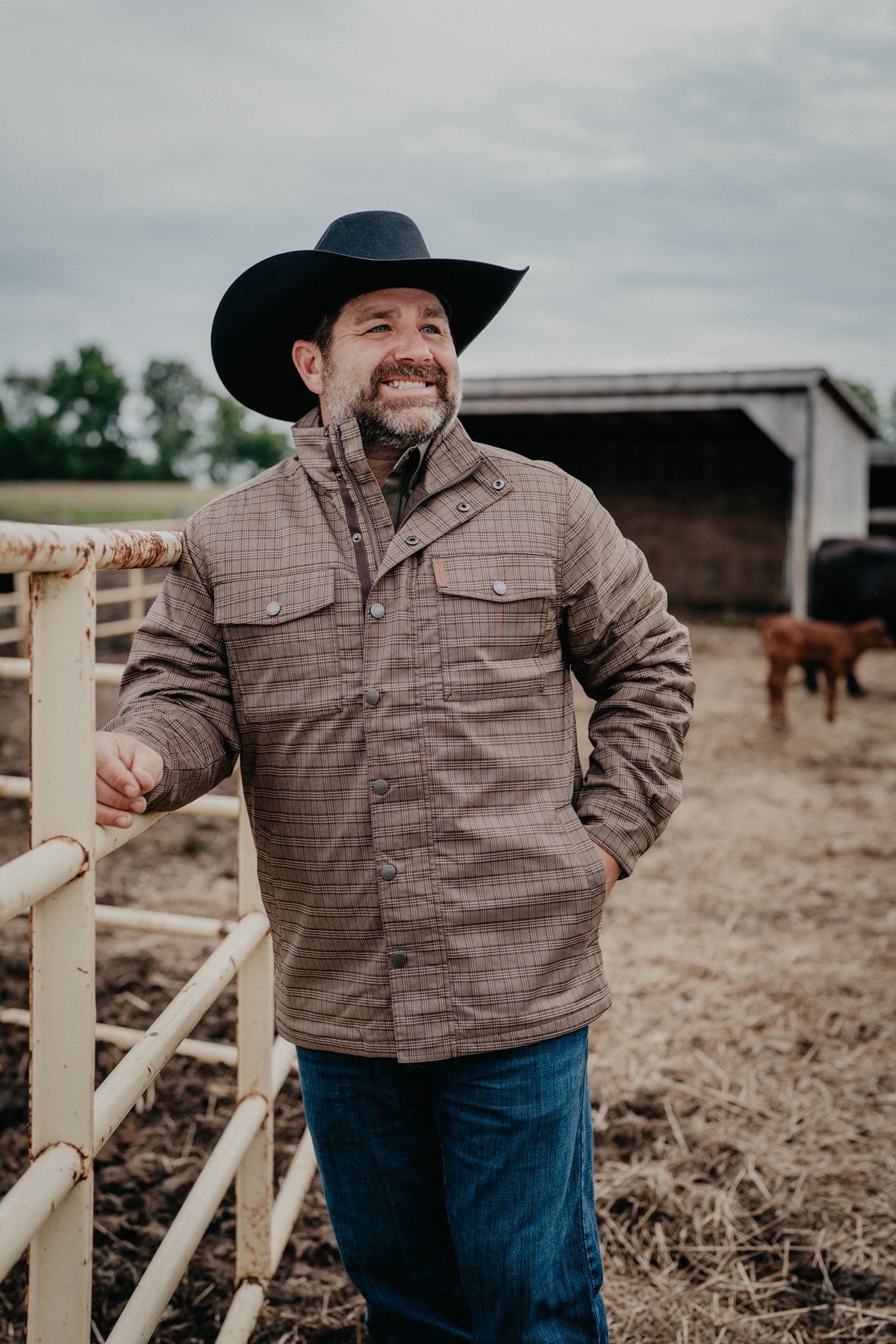 'James' CINCH Men's Brown Plaid Water Resistant Shirt Jacket