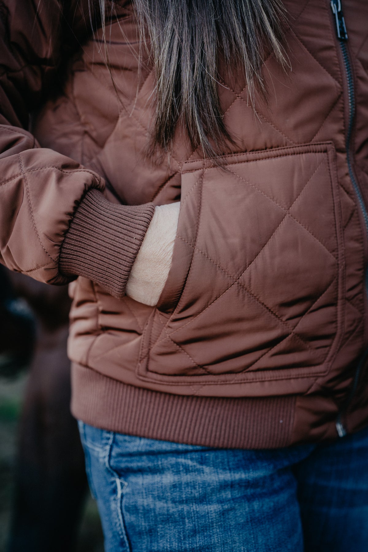 'Denver' Women's Panhandle Brown Quilted Bomber Jacket