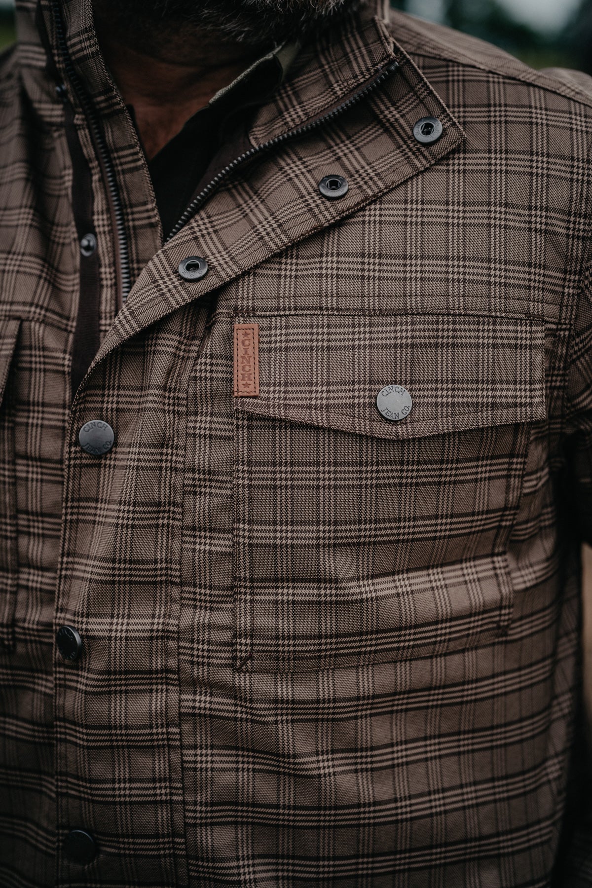 'James' CINCH Men's Brown Plaid Water Resistant Shirt Jacket