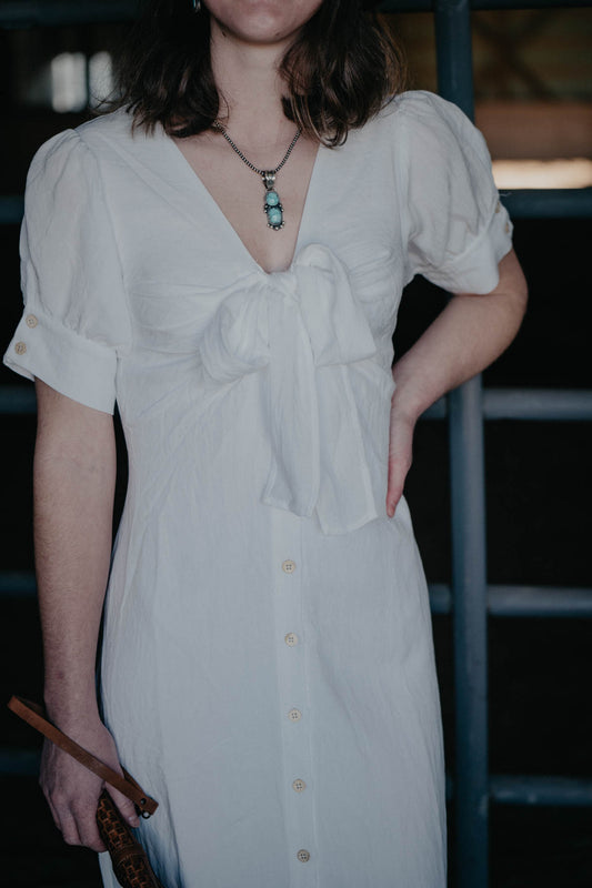 'Daphine' White Button Down Short Sleeve Dress (S ONLY)