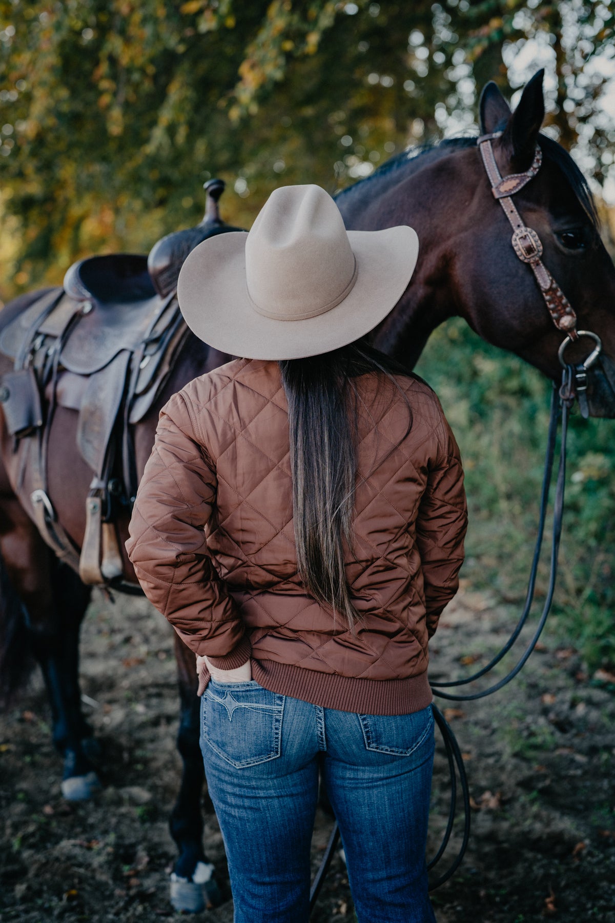 'Denver' Women's Panhandle Brown Quilted Bomber Jacket