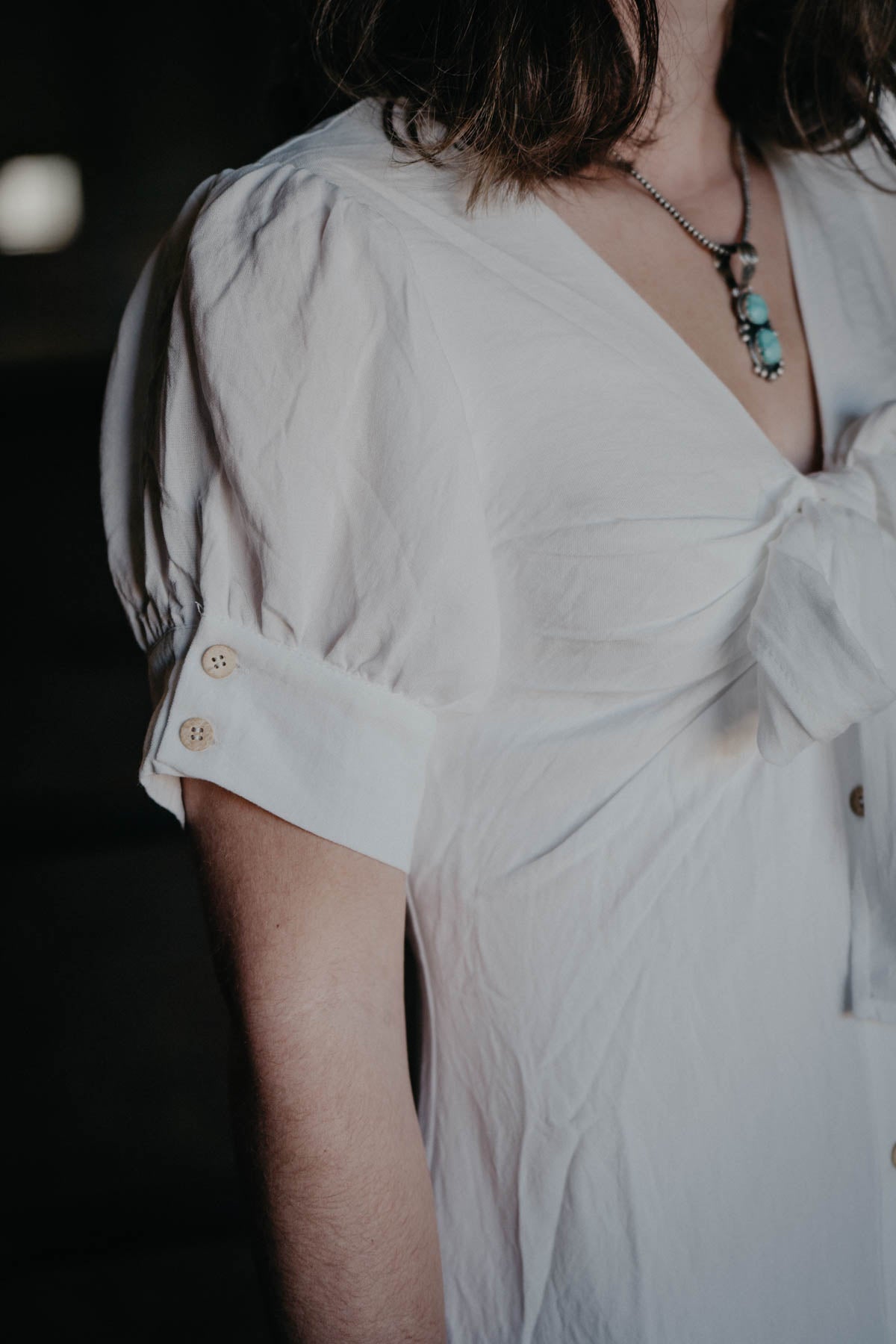 'Daphine' White Button Down Short Sleeve Dress (S ONLY)