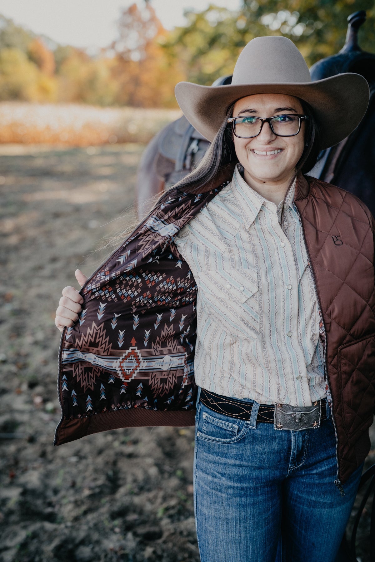 'Denver' Women's Panhandle Brown Quilted Bomber Jacket