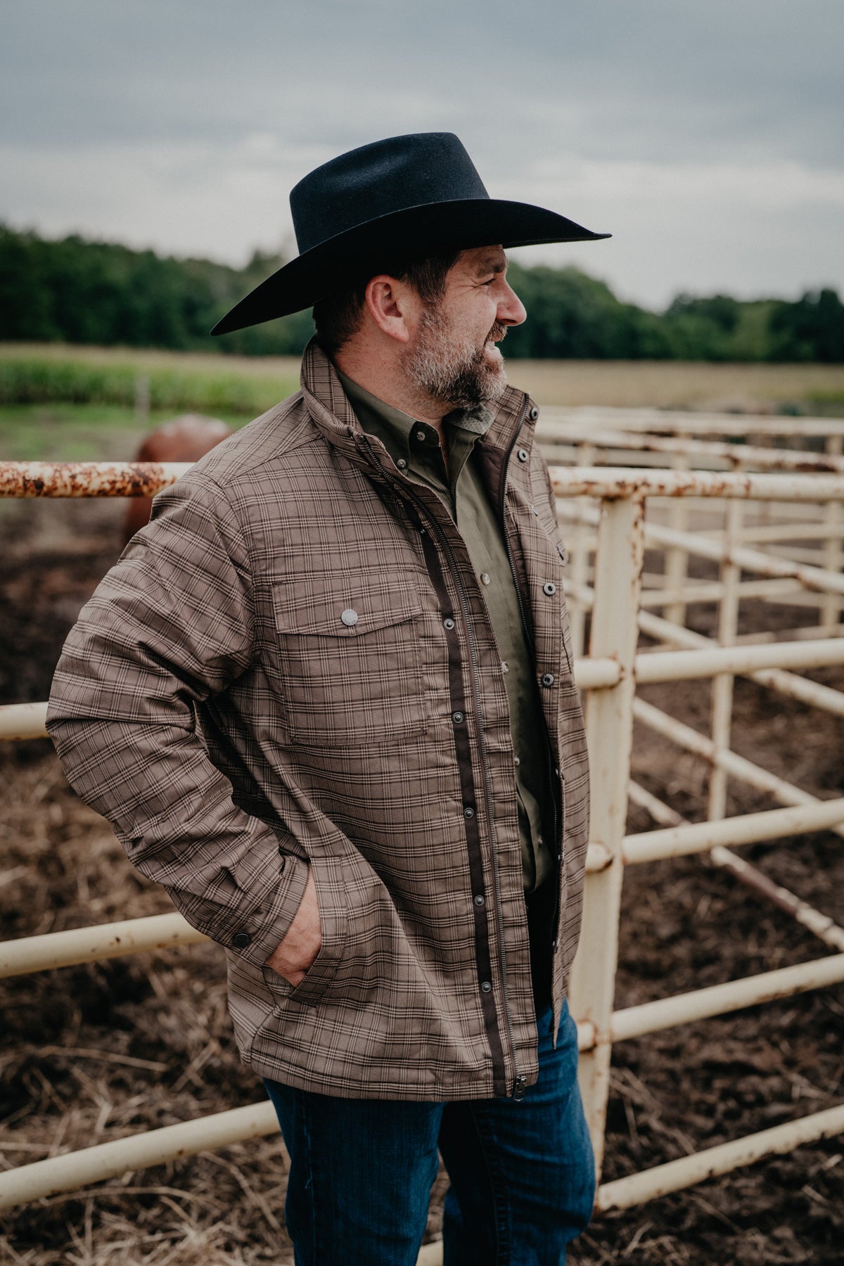 'James' CINCH Men's Brown Plaid Water Resistant Shirt Jacket