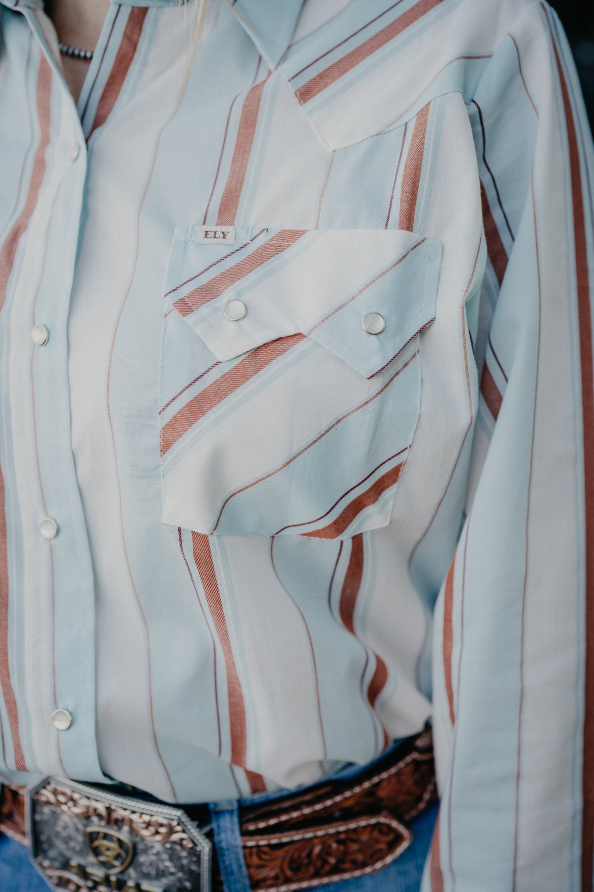 'Lakota' Women's Turquoise Striped Pearl Snap by Ely Cattleman