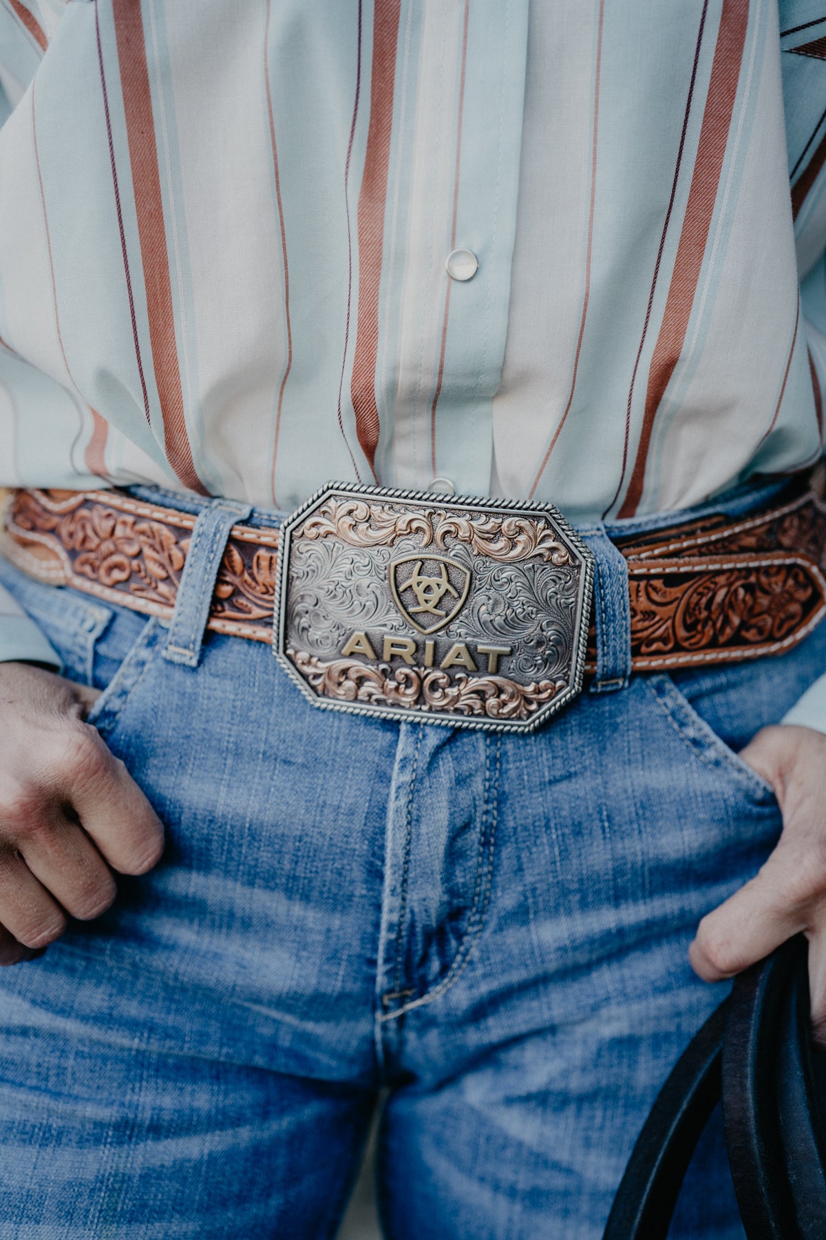 Rectangle Tooled Buckle with Raised Ariat Logo