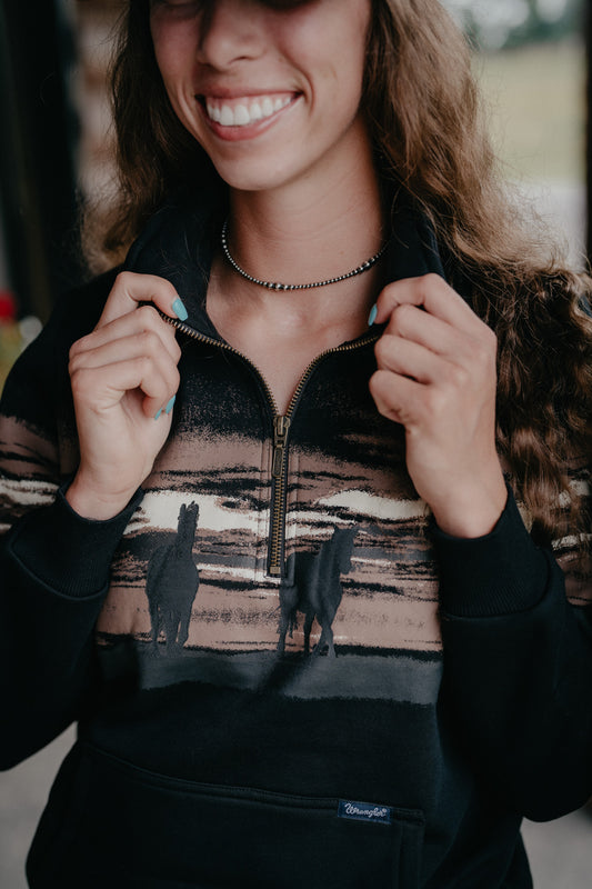 'Roanie' Women's Black Horse Pullover by Wrangler (XS-XXL)