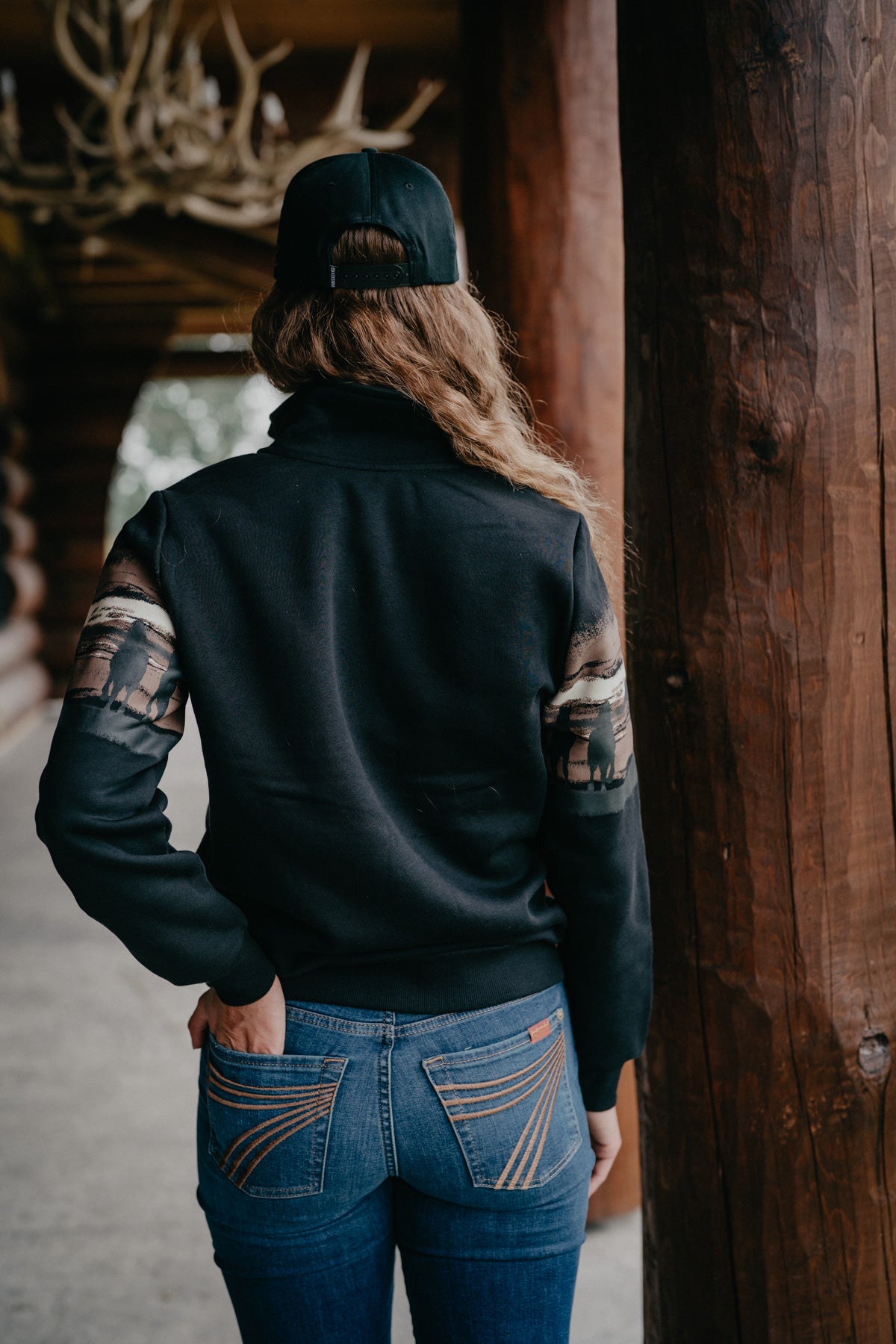 'Roanie' Women's Black Horse Pullover by Wrangler (XS-XXL)