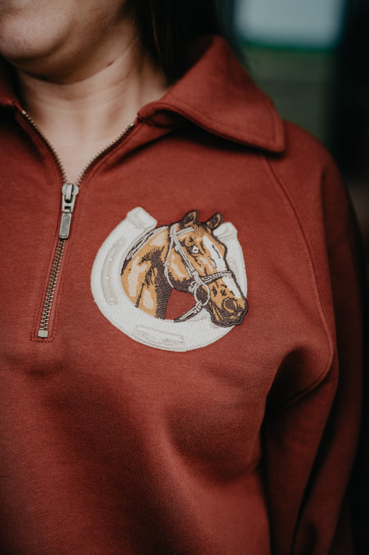 'Palli' Women's Burnt Orange Horse 1/4 Zip by Wrangler