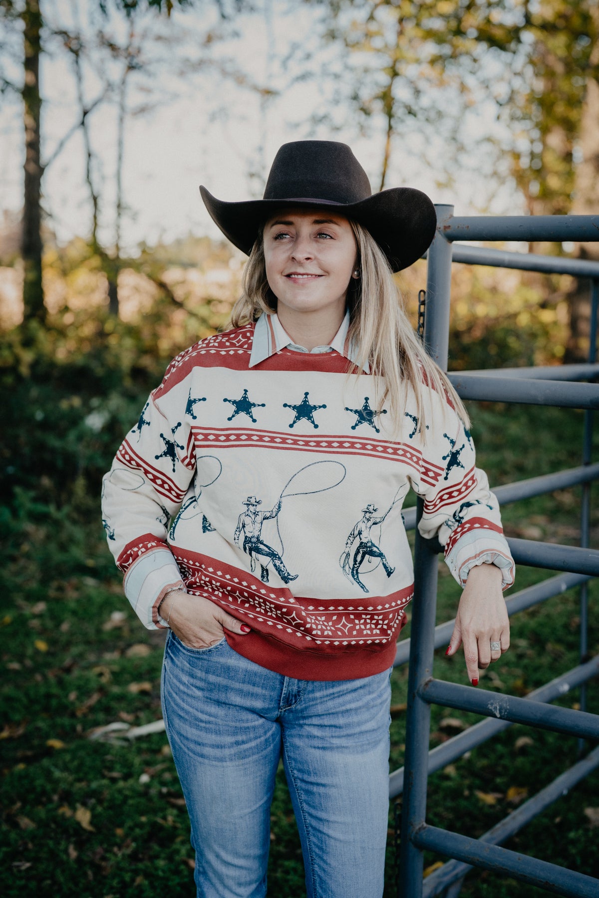 'Cowboy Crew' Women's Roping Cowboy Crewneck Sweater by Panhandle Slim