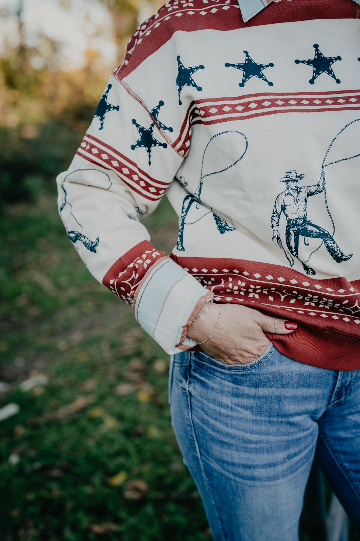 'Cowboy Crew' Women's Roping Cowboy Crewneck Sweater by Panhandle Slim