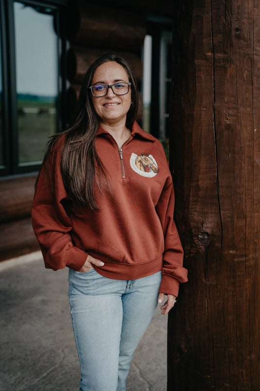 'Palli' Women's Burnt Orange Horse 1/4 Zip by Wrangler
