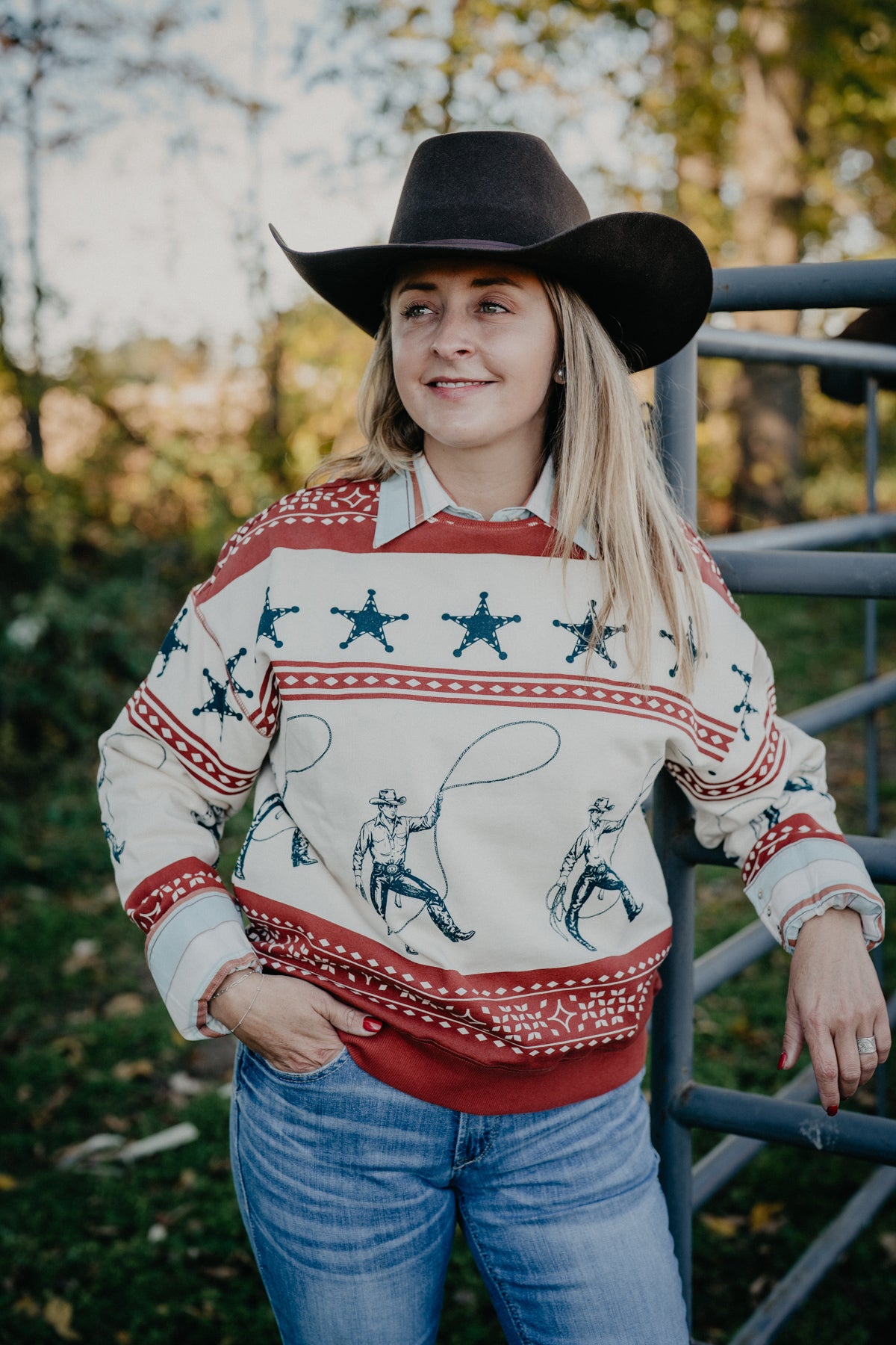 'Cowboy Crew' Women's Roping Cowboy Crewneck Sweater by Panhandle Slim