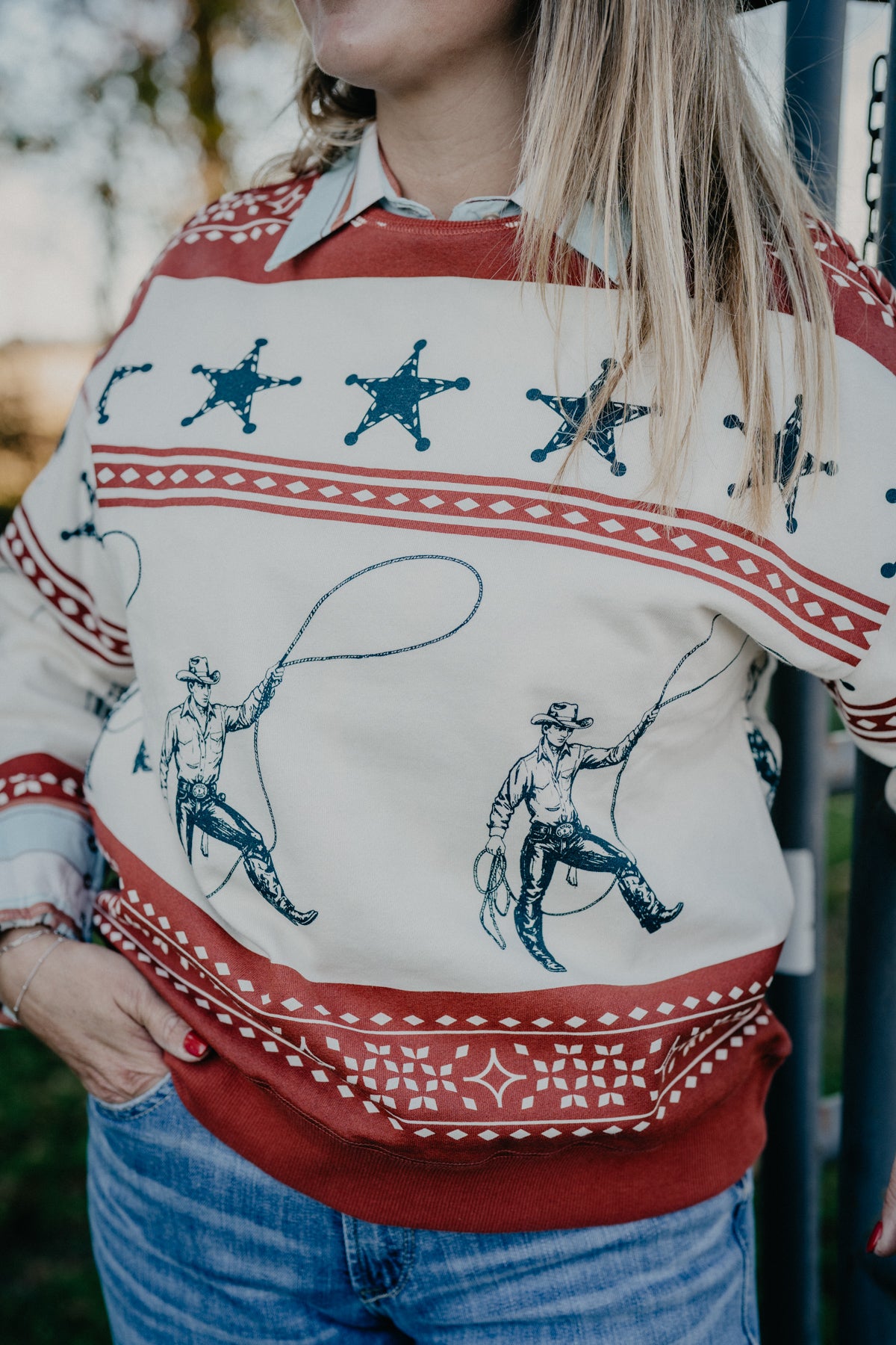 'Cowboy Crew' Women's Roping Cowboy Crewneck Sweater by Panhandle Slim