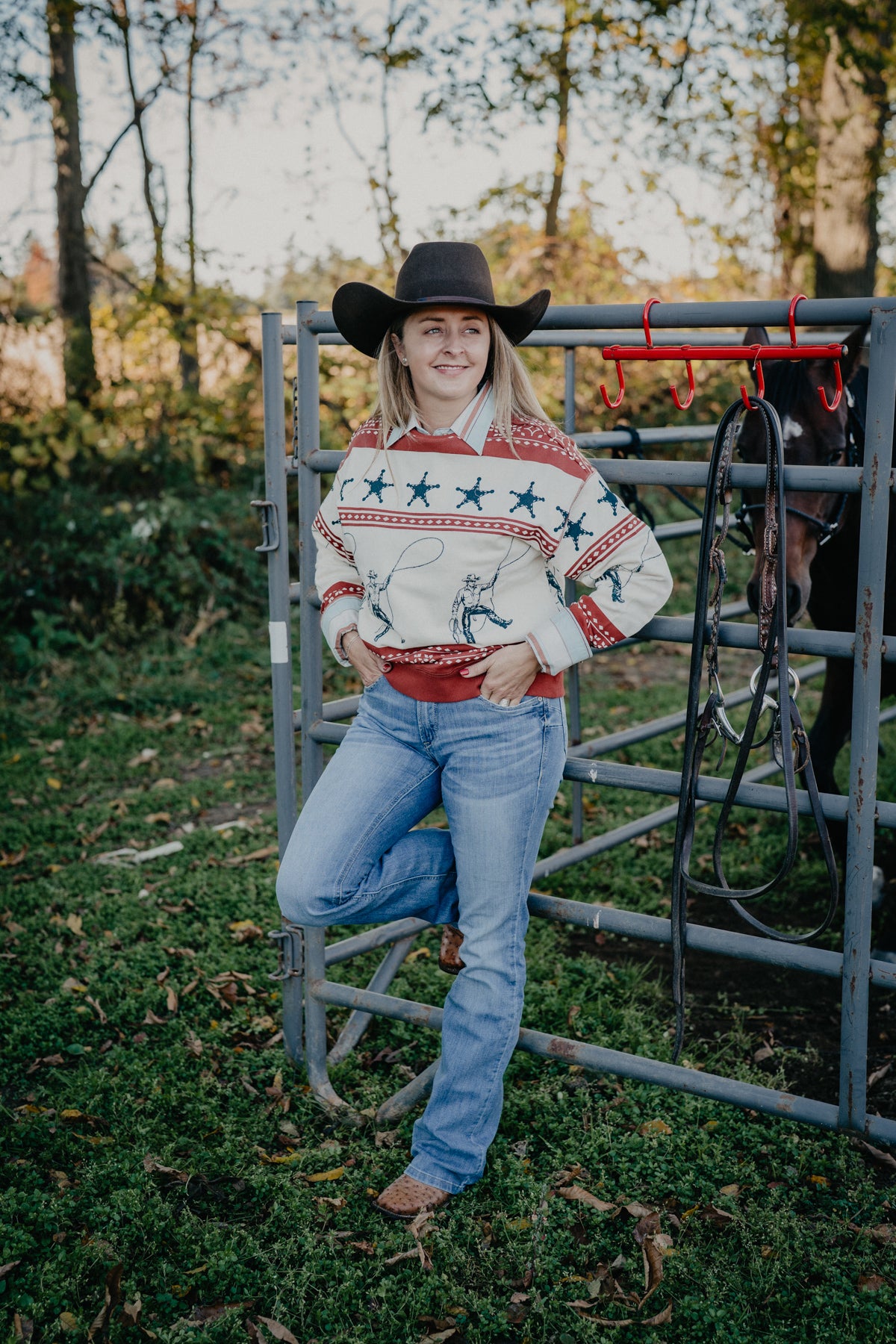 'Cowboy Crew' Women's Roping Cowboy Crewneck Sweater by Panhandle Slim