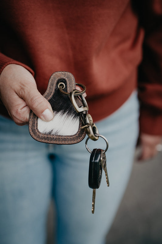 Pony Brook Cow Tag Cowhide Keychain