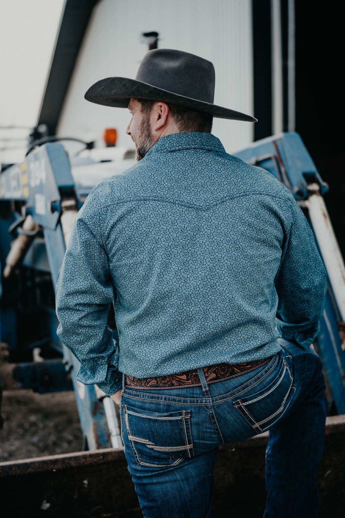 Men's Wrangler Retro Blue Floral Print Pearl Snap Shirt (1 S ONLY)