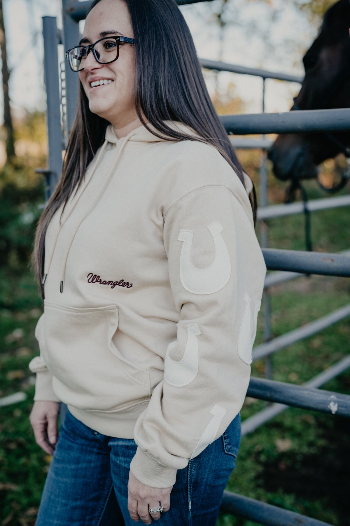 'Double Luck' Women's Wrangler Hoodie with Horseshoe Sleeves