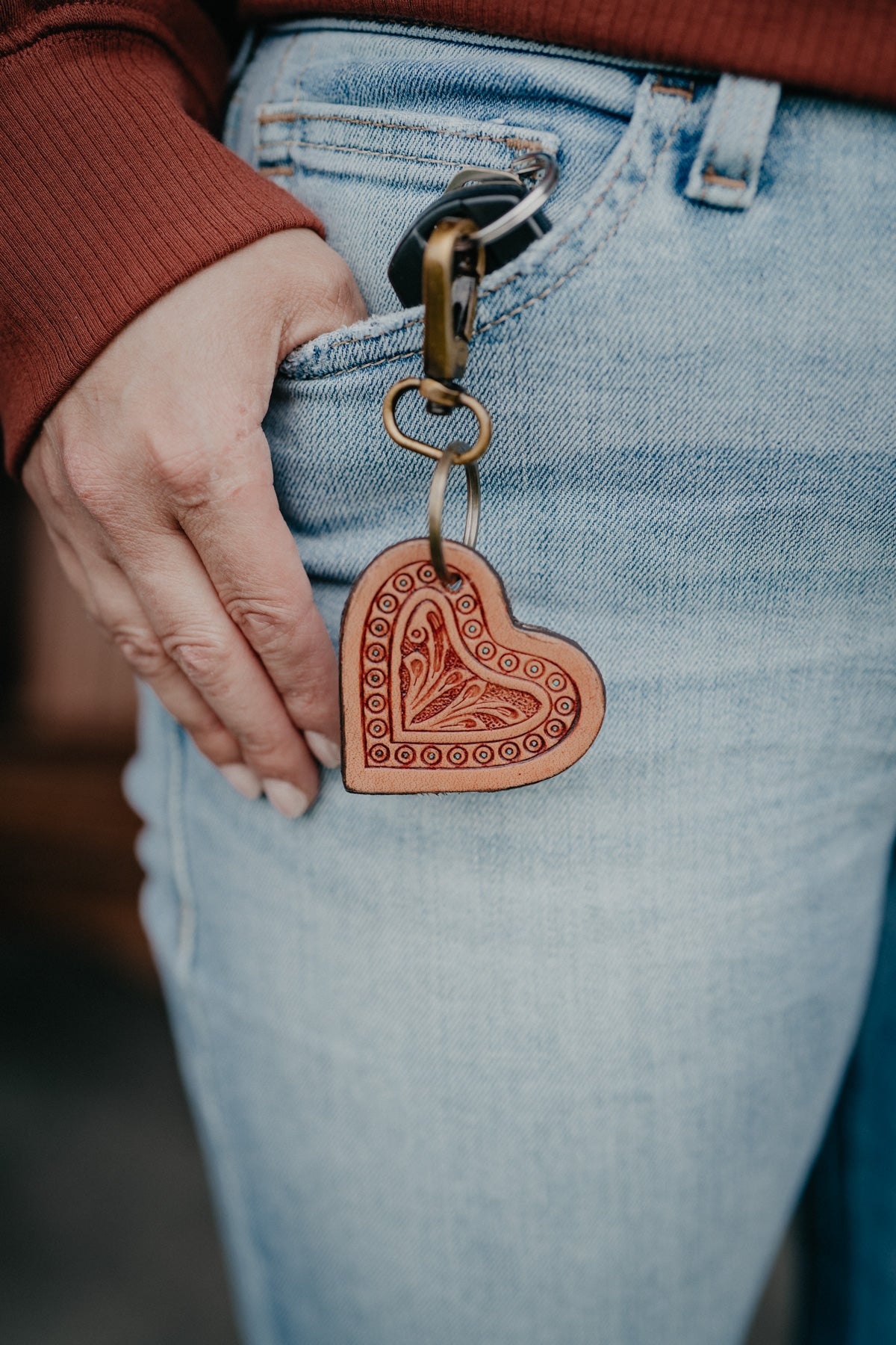 Studded Heart Western Keychain