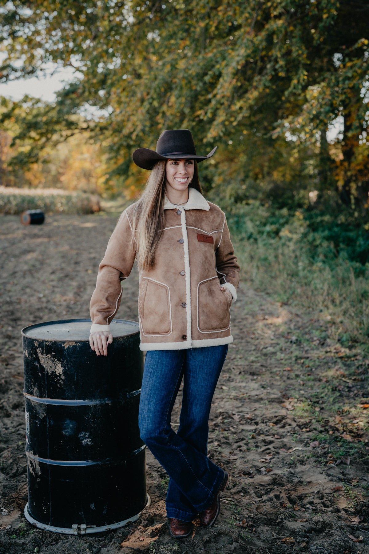 'Hana' Women's Reversible Tobacco Suede Sherpa Jacket by Kimes Ranch