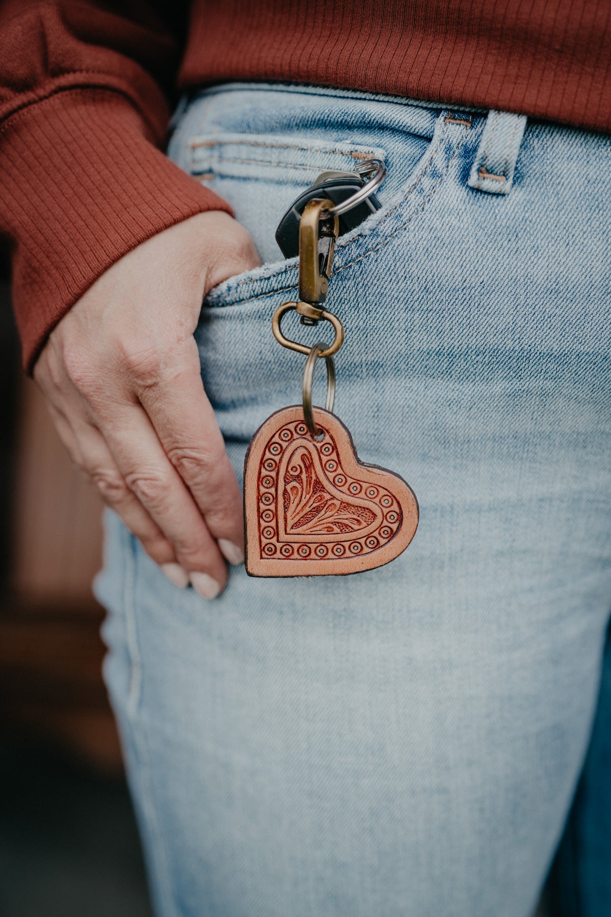 Studded Heart Western Keychain