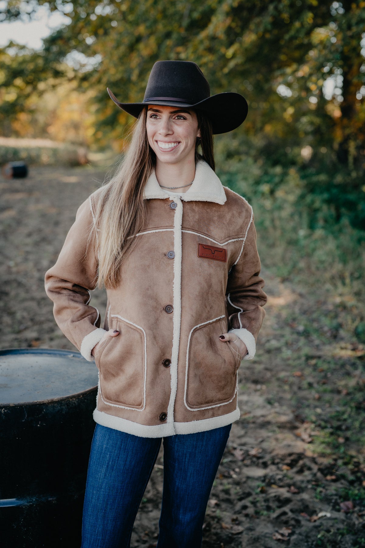 'Hana' Women's Reversible Tobacco Suede Sherpa Jacket by Kimes Ranch