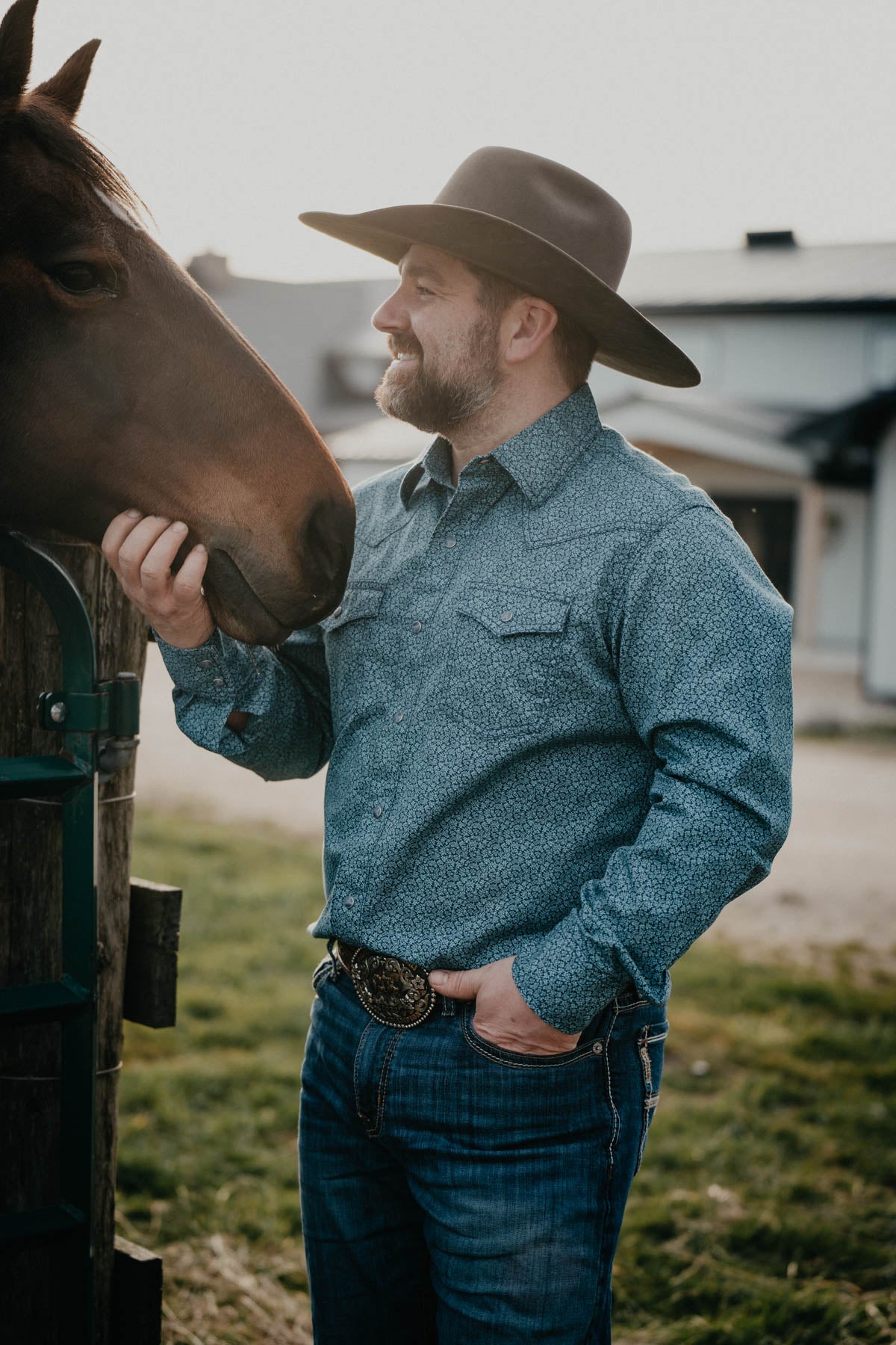 Men's Wrangler Retro Blue Floral Print Pearl Snap Shirt (1 S ONLY)