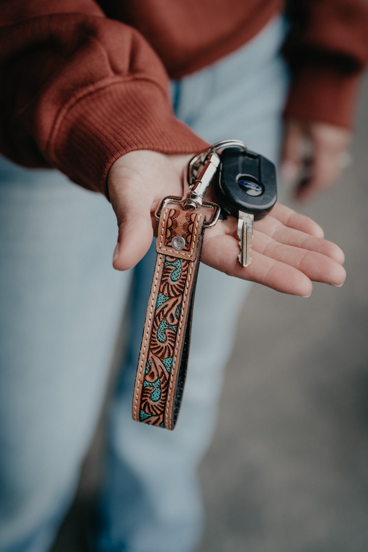 Jackstone Hand-Tooled Leather Keychain Wristlet