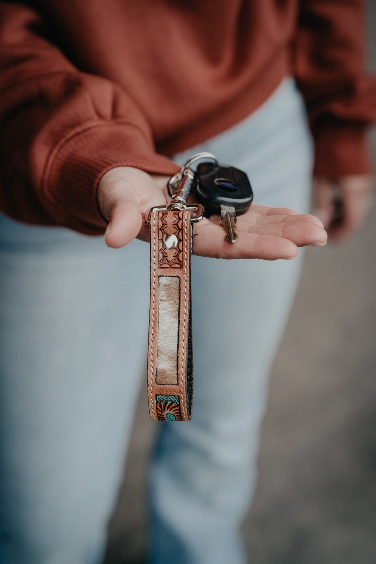 Jackstone Hand-Tooled Leather Keychain Wristlet